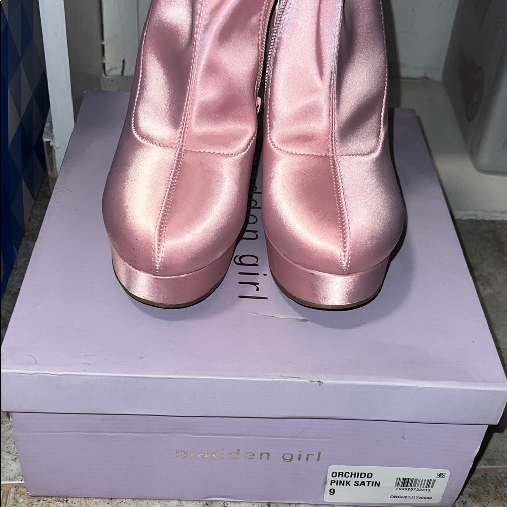 Madden Girl Orchid Pink Satin Heeled Boots